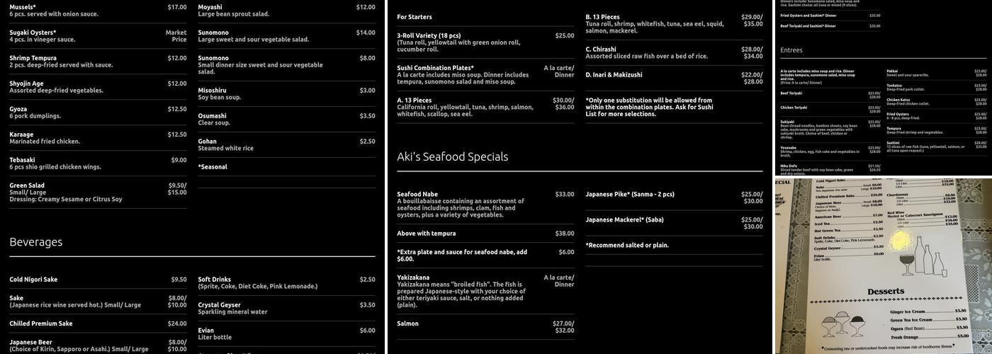 Aki Restaurant Menu