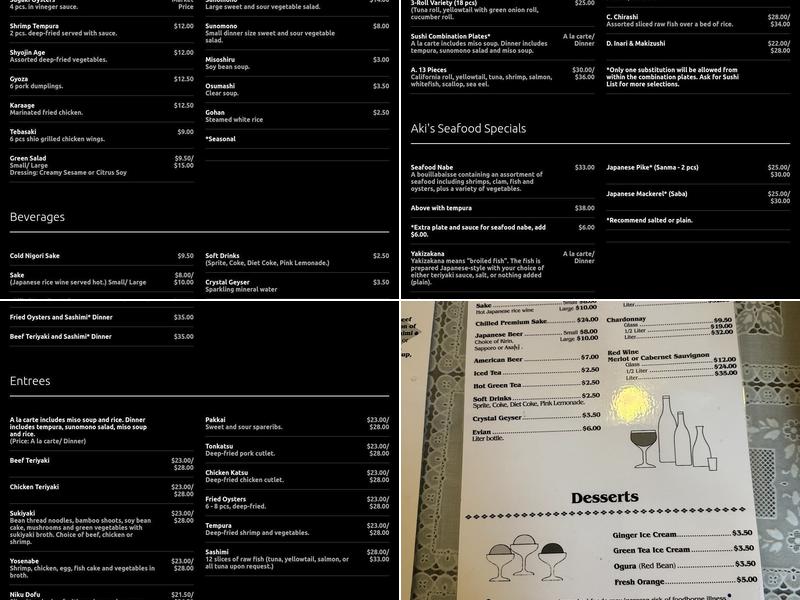 Aki Restaurant Menu