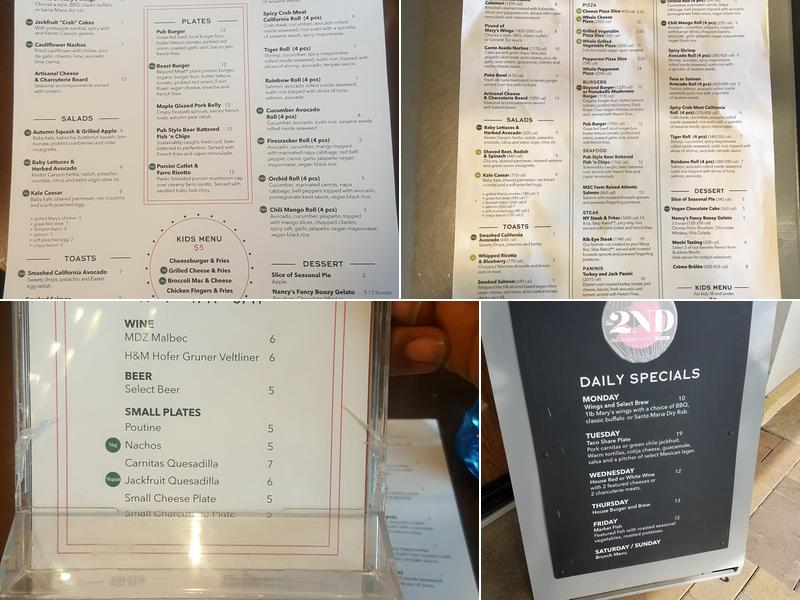 The 2nd Bar and Restaurant Menu