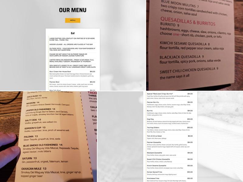 Alibi Room Menu