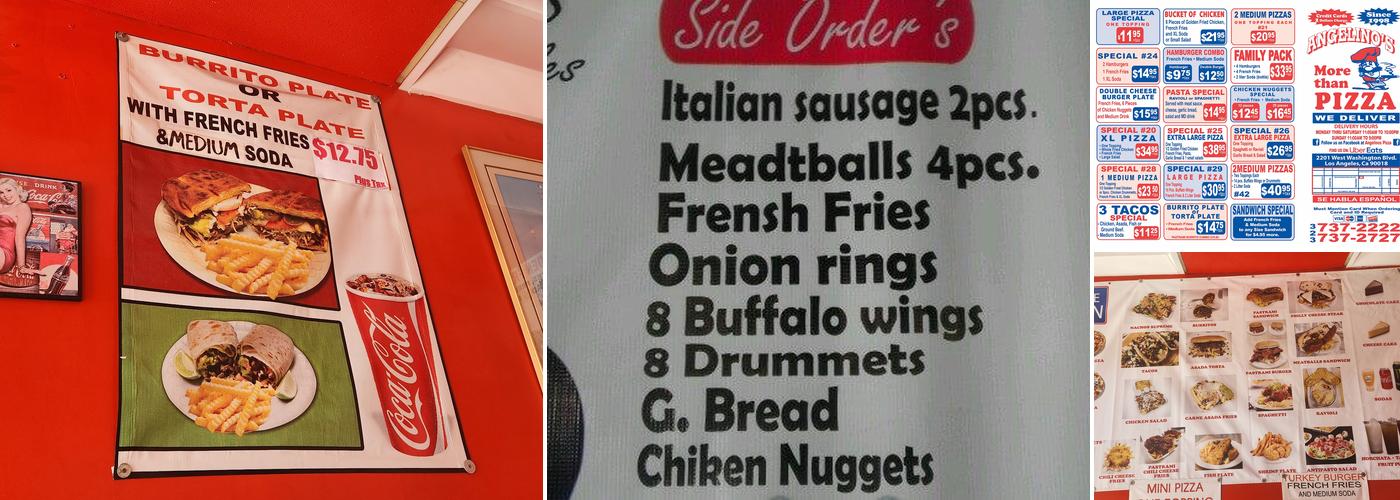 Angelino's Pizza Menu