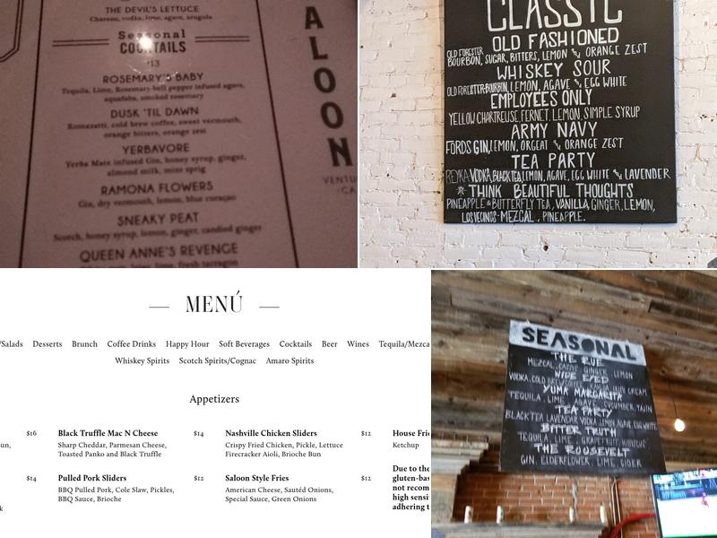 The Saloon Ventura Menu