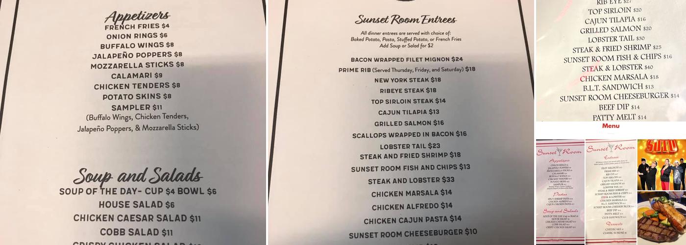Sunset Room Menu