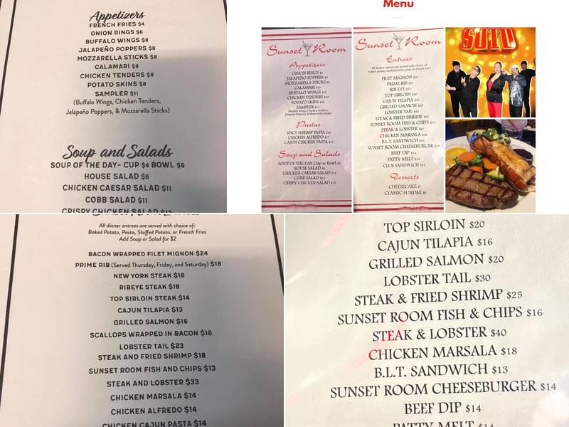 Sunset Room Menu