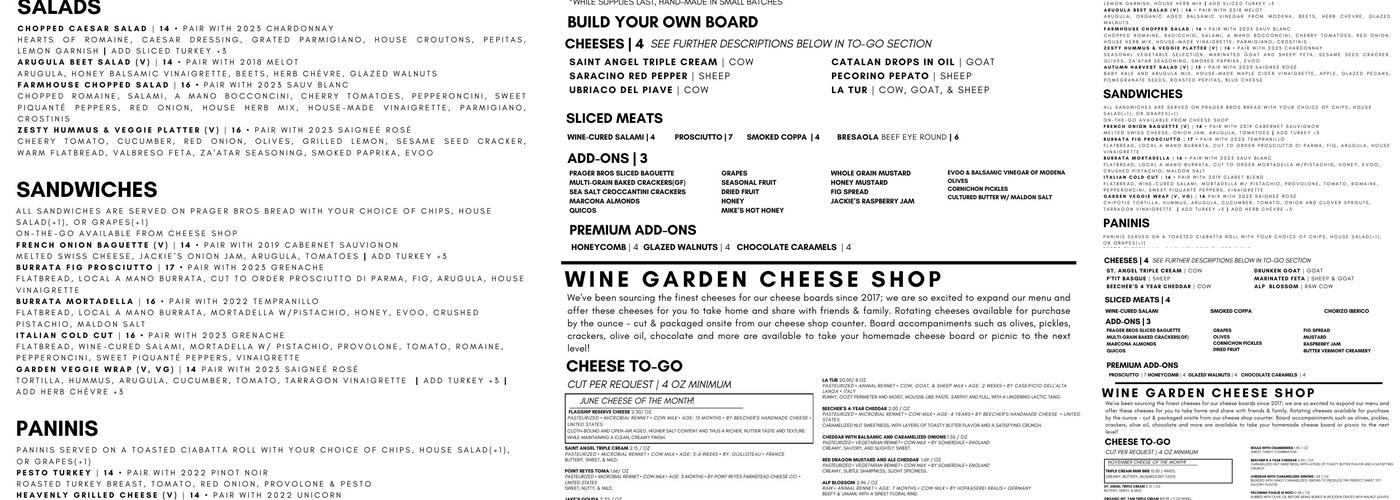 Carruth Cellars Tasting Room Menu