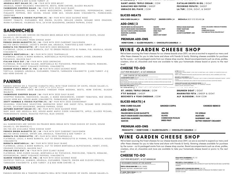 Carruth Cellars Tasting Room Menu