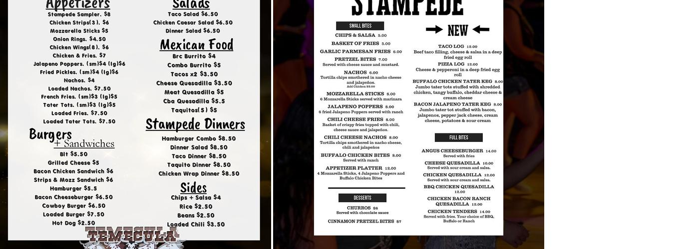 Temecula Stampede Menu