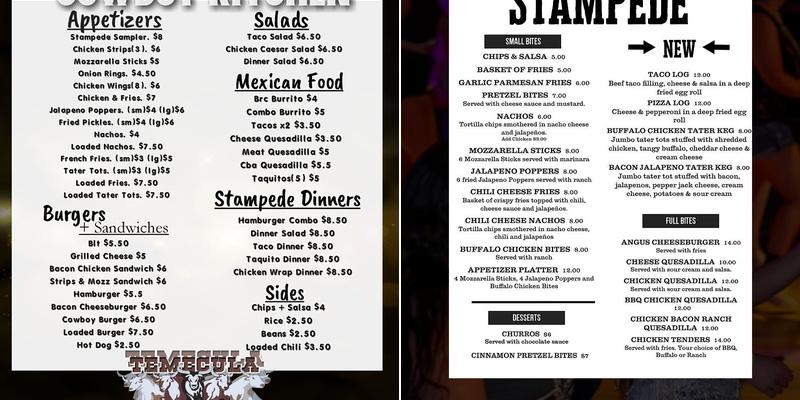 Temecula Stampede Menu