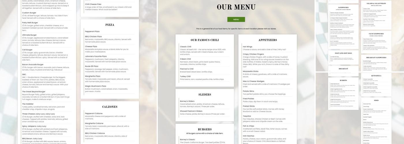 Barney's Beanery Menu