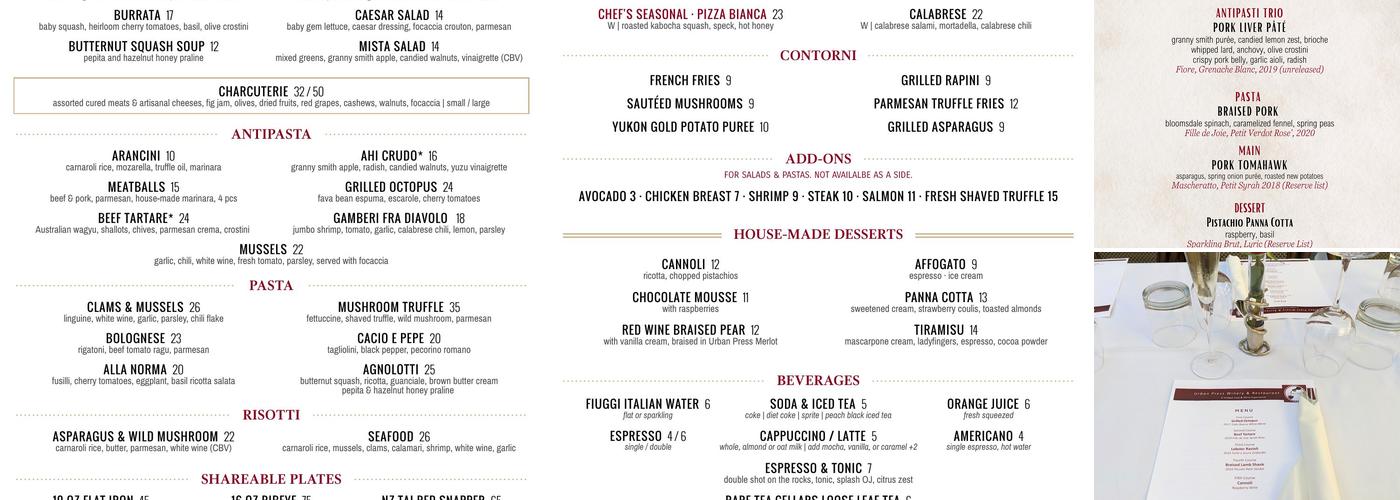 Urban Press Winery & Restaurant Menu