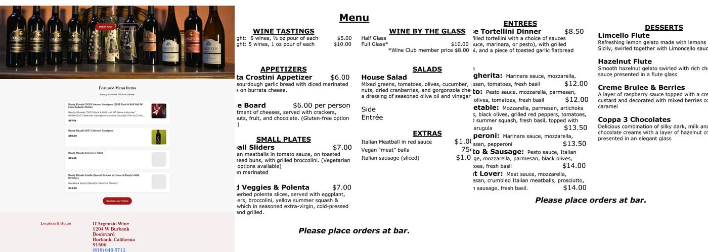 D’Argenzio Wine Menu