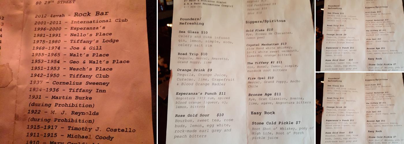 Rock Bar Menu