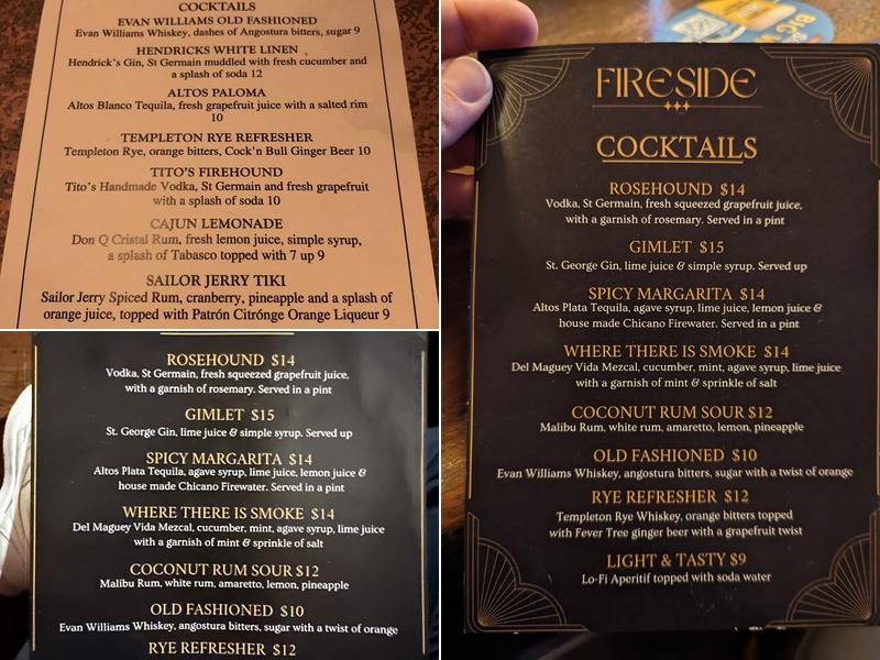 Fireside Bar Menu