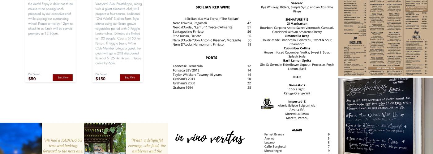 Poggio Leano Wine Room & Lounge Menu