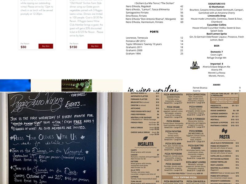 Poggio Leano Wine Room & Lounge Menu