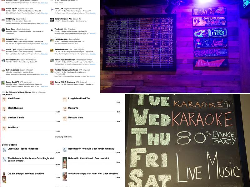 The Bancroft Bar Menu