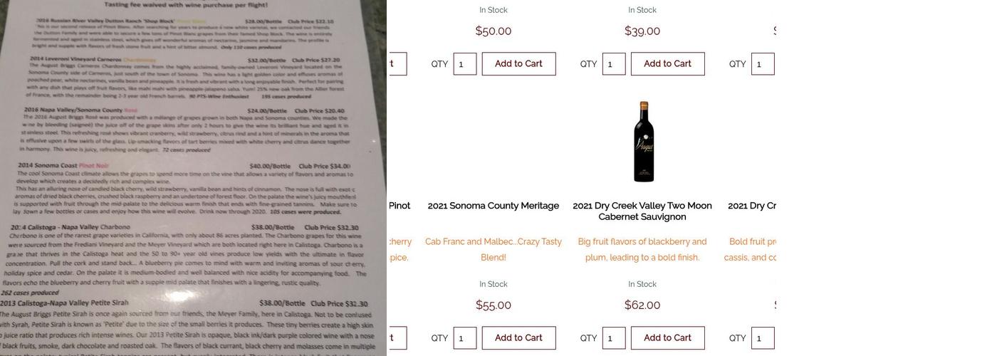August Briggs Winery Menu