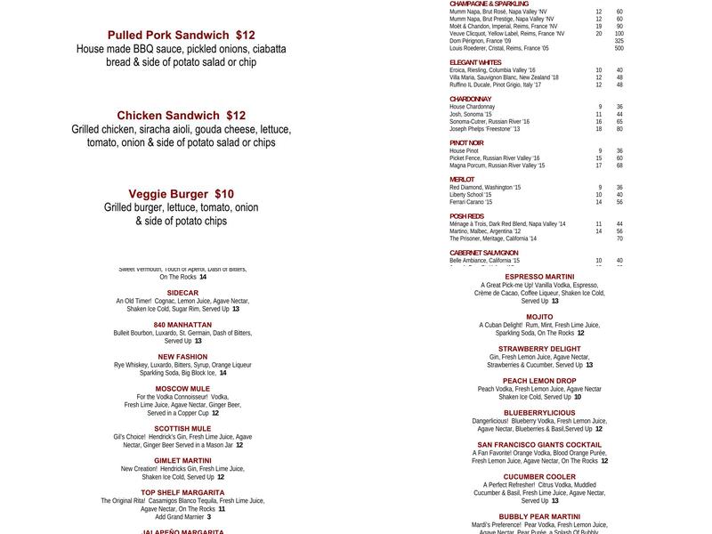 840 Wine Bar & Cocktail Lounge Menu