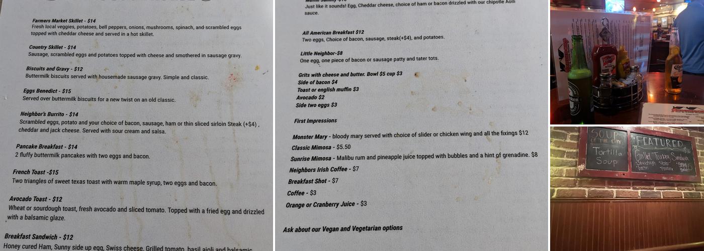 Neighbors | Tap and Cook House Menu