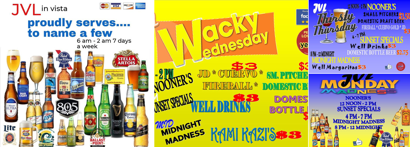 Jim's Vista Lounge Menu