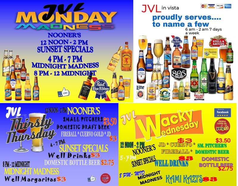 Jim's Vista Lounge Menu