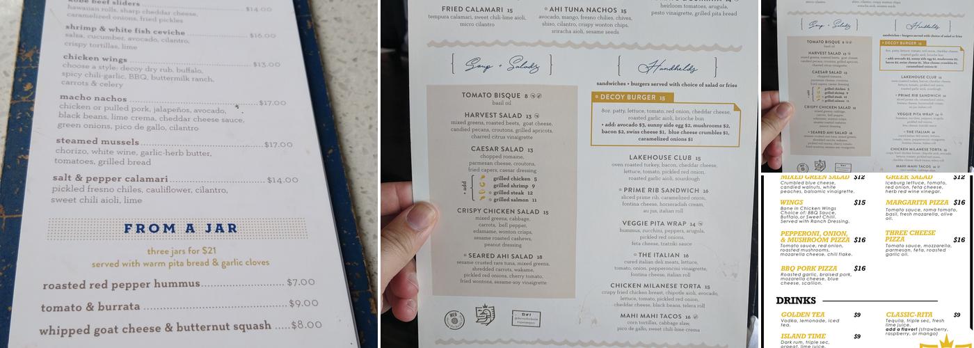 Decoy Dockside Menu