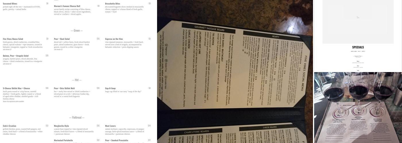 Five Vines Wine Bar Menu