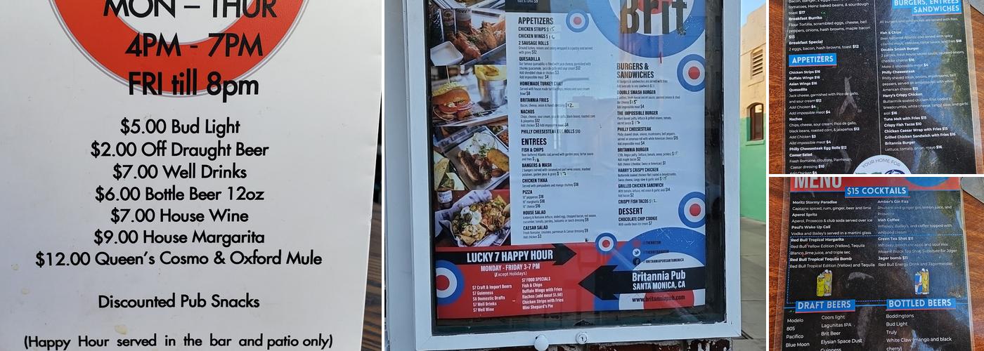 Britannia Pub Menu