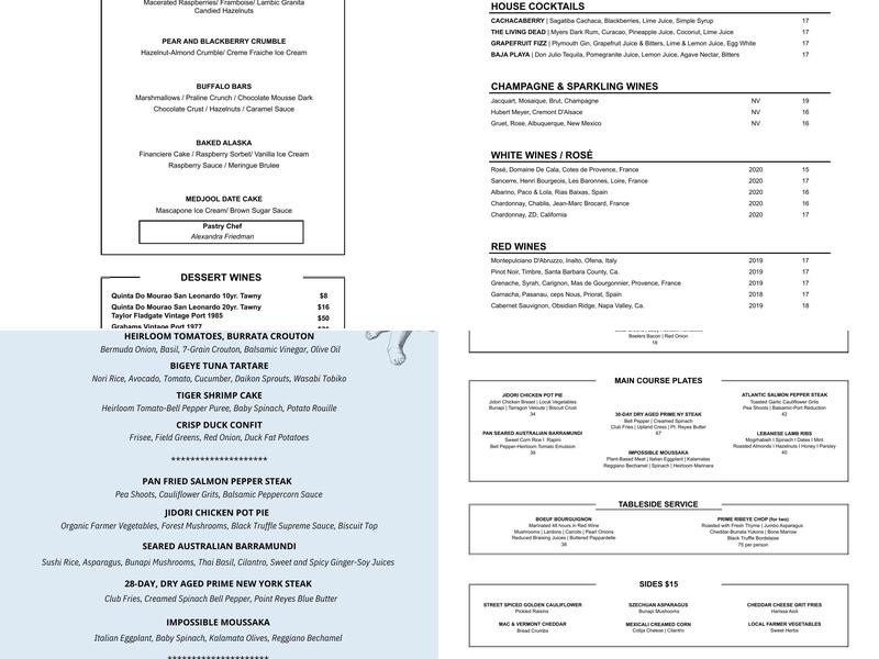 The Buffalo Club Menu
