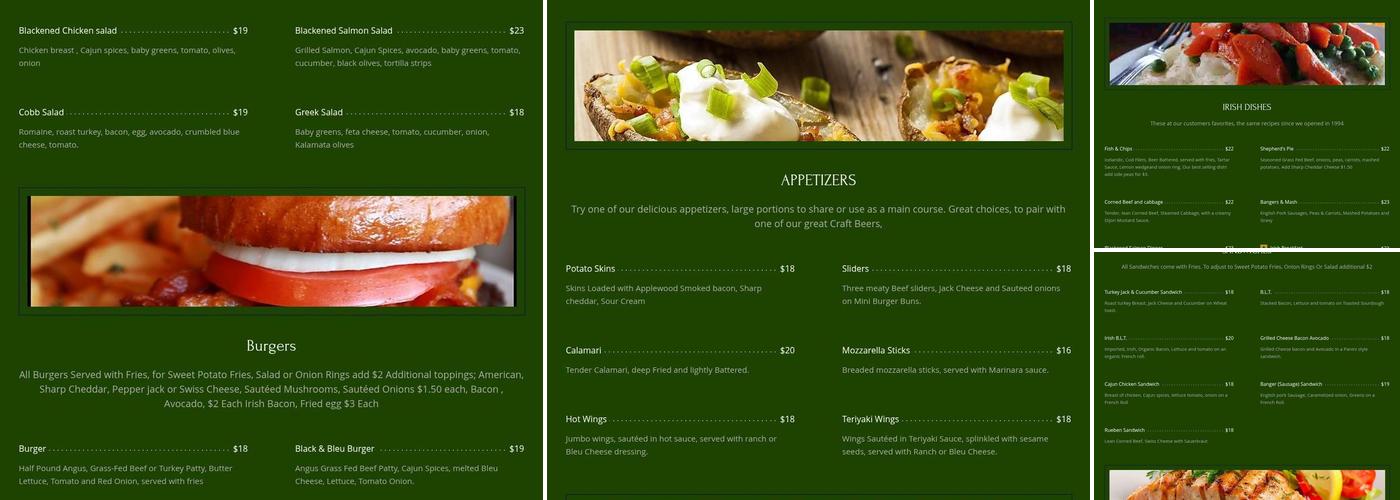 O'Briens Irish Pub Menu