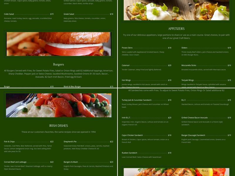 O'Briens Irish Pub Menu