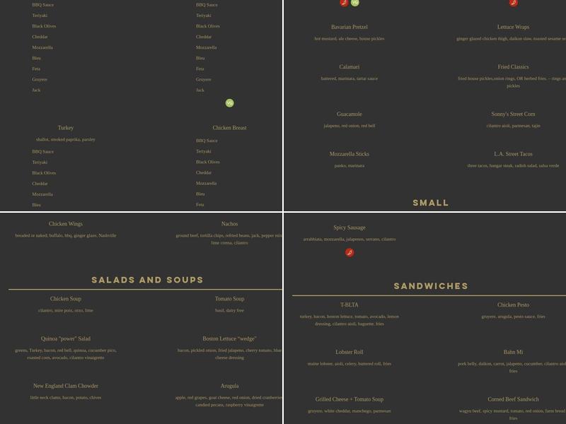 Sonny McLean's Irish Pub Menu