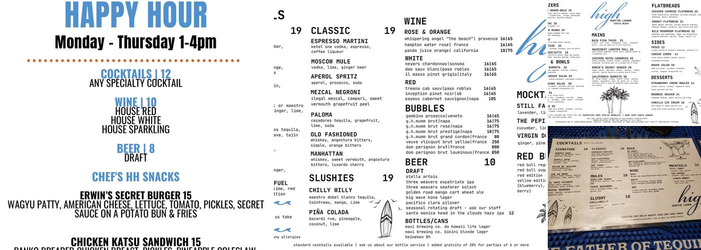 High Rooftop Lounge Menu