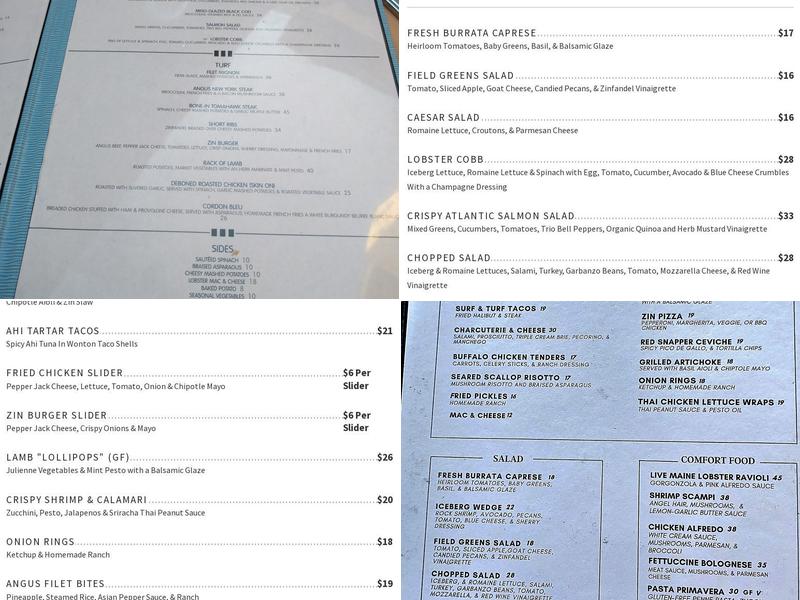 Zin Bistro Americana Menu