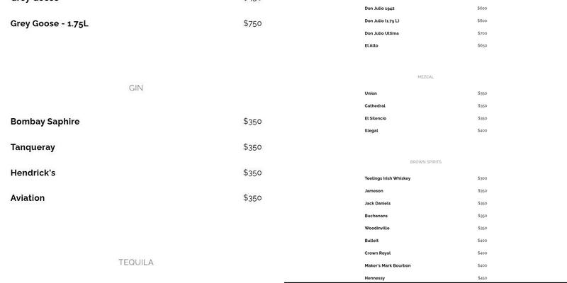 EOS Lounge Menu