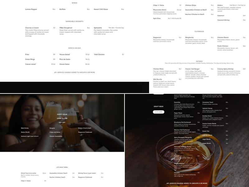 Spin Lounge Menu