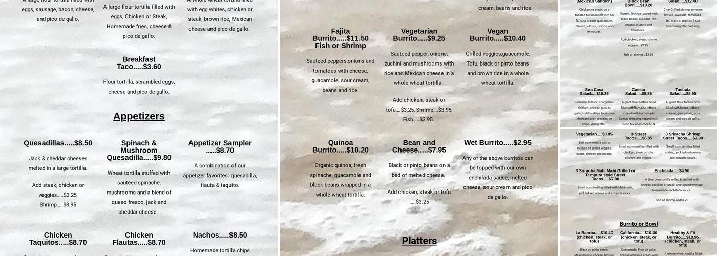 Sea Casa Menu