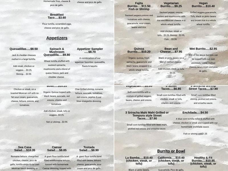 Sea Casa Menu