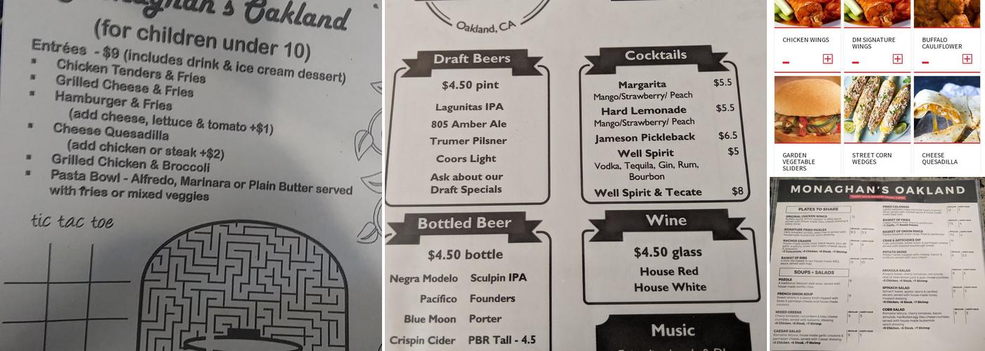 D.Monaghans On The Hill Menu