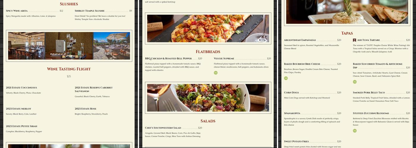 Las Positas Vineyards Menu