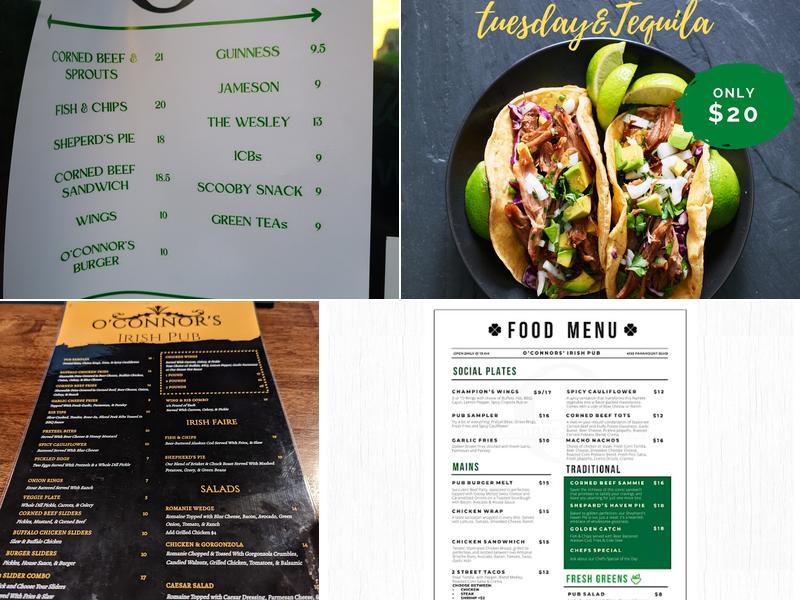 O'Connor's Irish Pub Menu