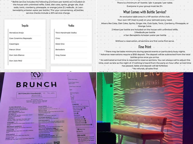 Hunters Palm Springs Menu