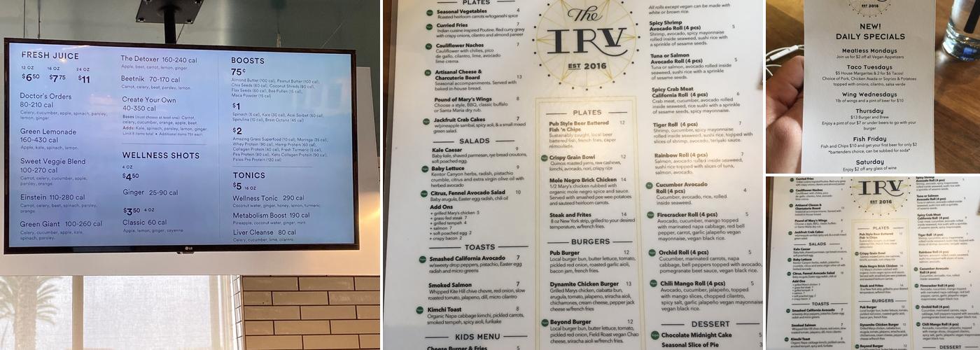The IRV Bar Menu