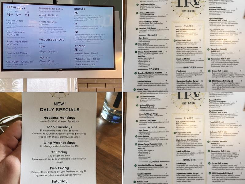 The IRV Bar Menu