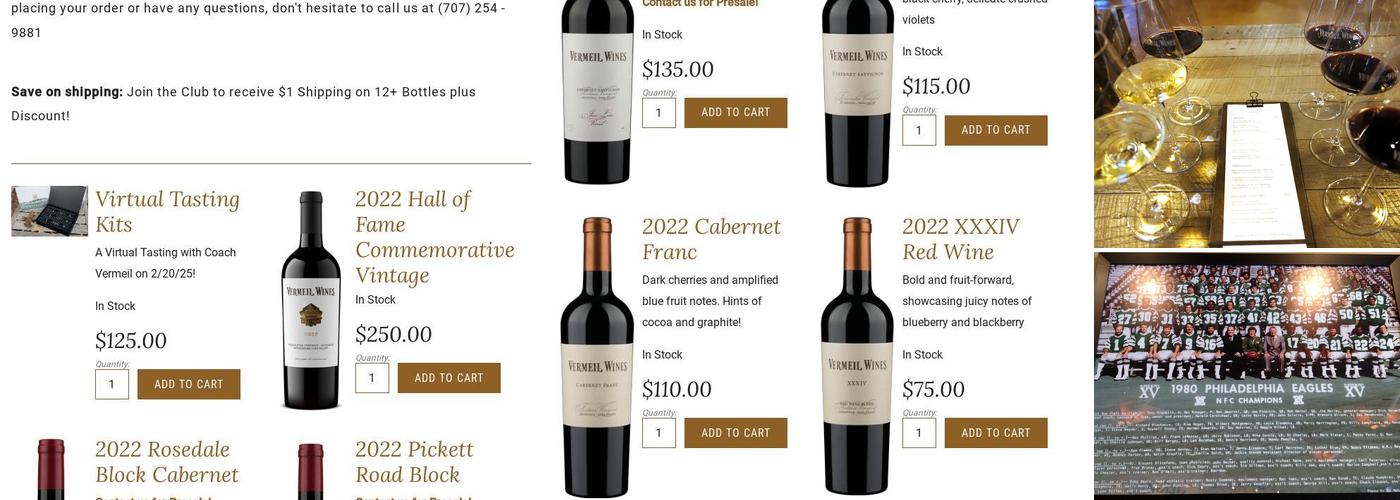 Vermeil Wines Menu