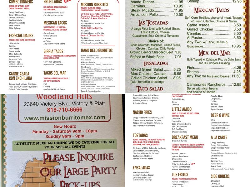 Mission Burrito Menu