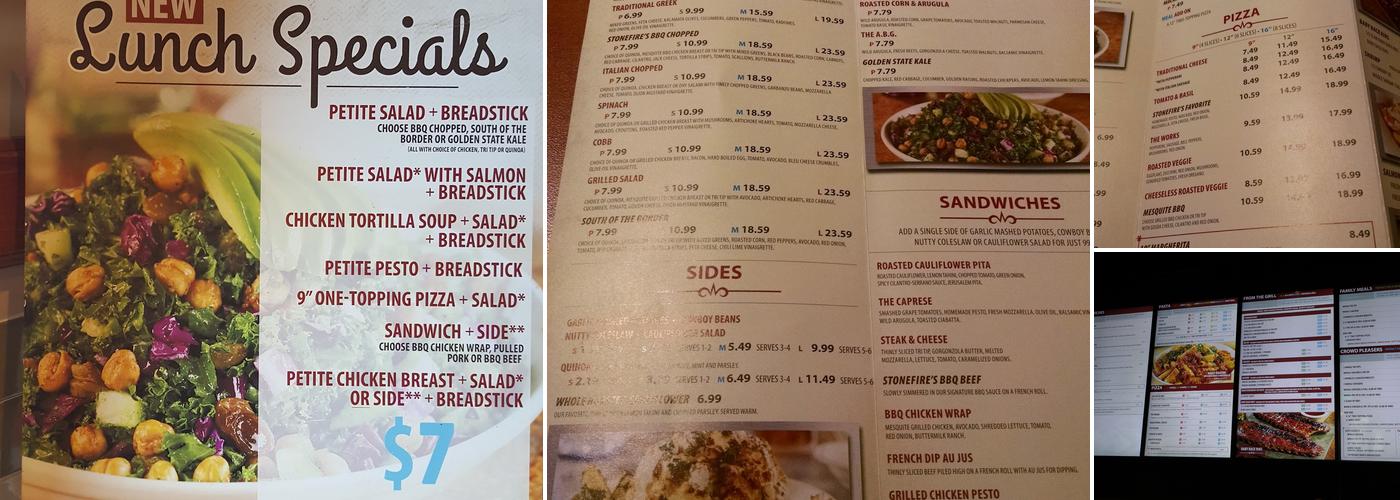 STONEFIRE Grill Menu