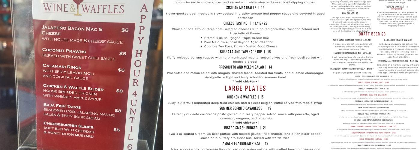 Wine and Waffles Menu