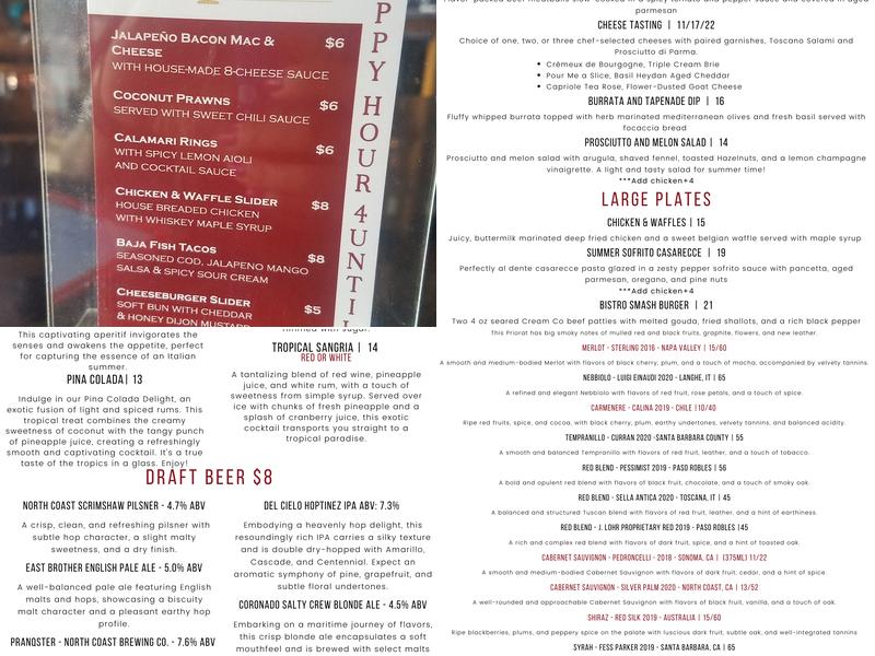 Wine and Waffles Menu