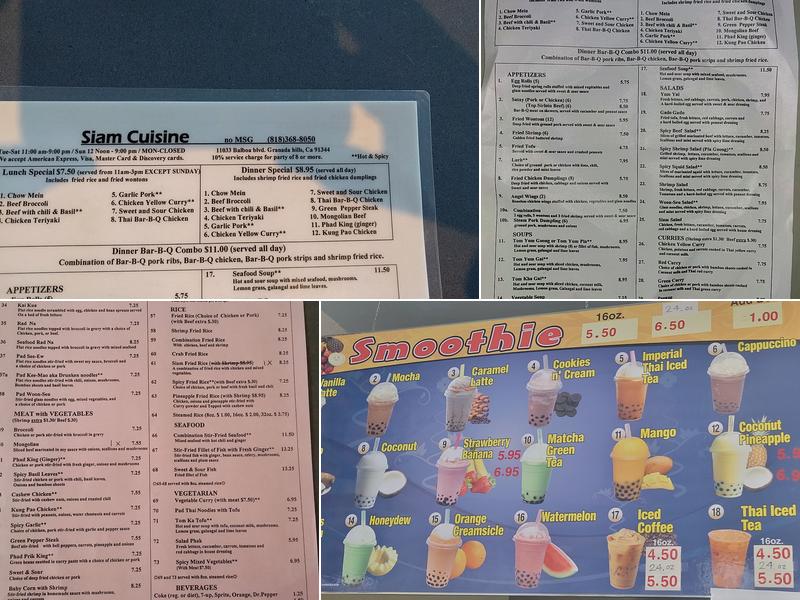 Siam Cuisine Menu